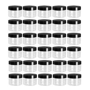 30 Pack 4oz Clear Plastic Jars w/ Black Lids Leak-Proof Round BPA-Free Food Safe